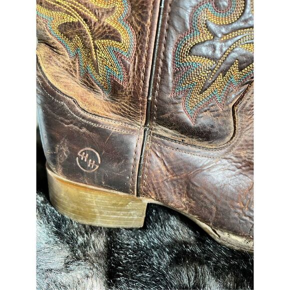 Double H Roper Work Cowboy Boots Leather Western Brown Square Toe Mens 11 11 D - Picture 3 of 12